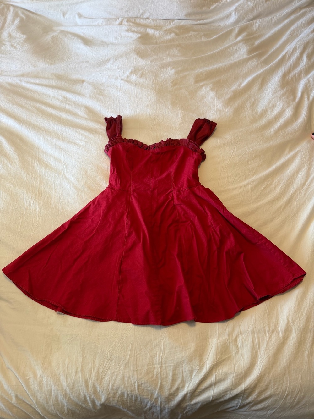 Free People Red Ruffle Strap Fit and Flare Dress